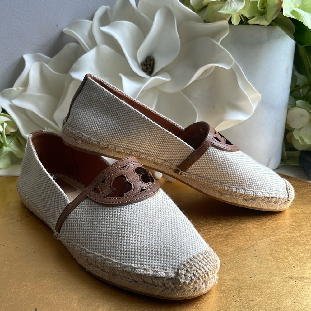 Tory Burch Sidney Luggage Canvas Espadrilles